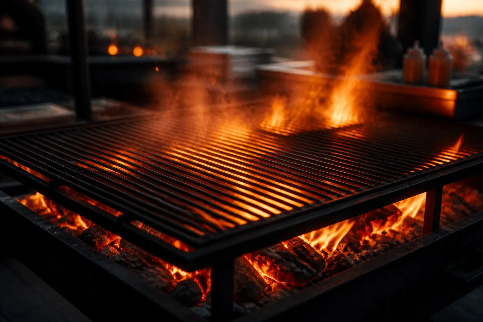 BBQ 그릴 불판과 불꽃